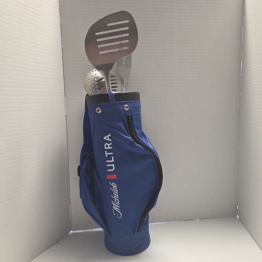 Michelob Ultra Mini Golf Bag BBQ Grill Tool Set Spatula Tongs Fork And Cover